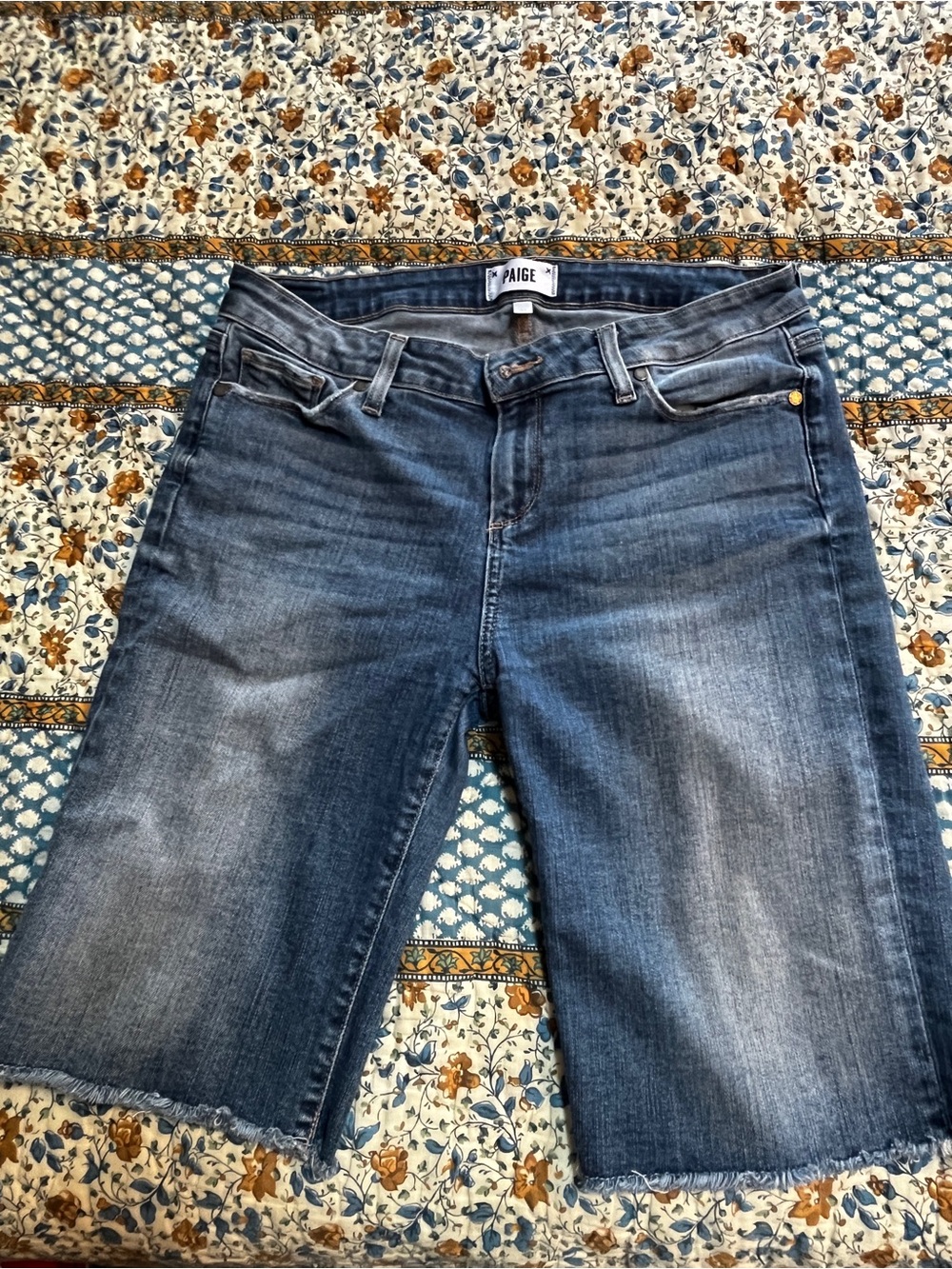 PAIGE Women's Washed Blue Boyfriend Denim Shorts